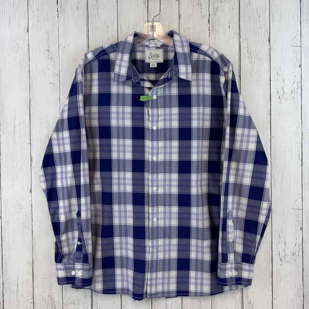 Bixby Nomad Purple/White Plaid Long Sleeve Slim Fit Button Down Shirt Size Large